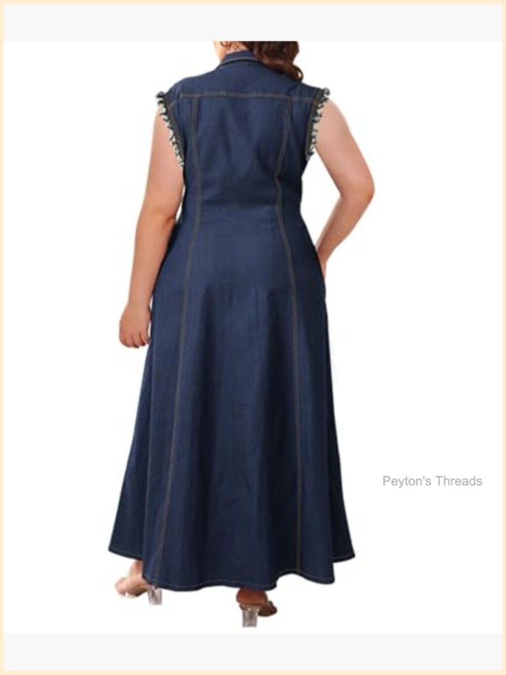 Denim Sleeveless Button Front A-Line Maxi Dress Plus Size - Picture 3 of 6